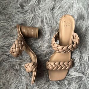 A New Day Tan Braided Block Heel Mules